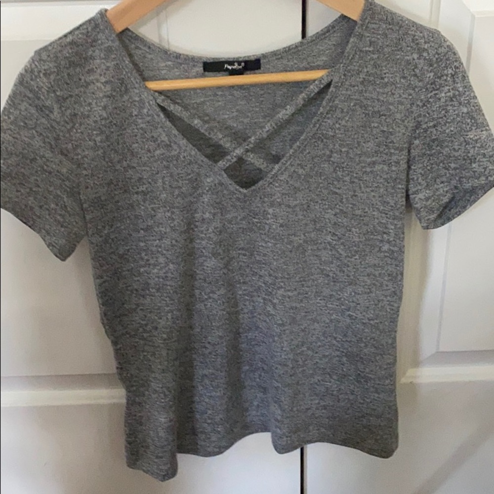 gray criss cross top